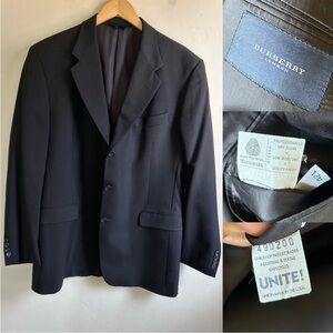 Burberry London Men's 42L Black Blazer 100% Wool Sport Coat Union Made USA EUC